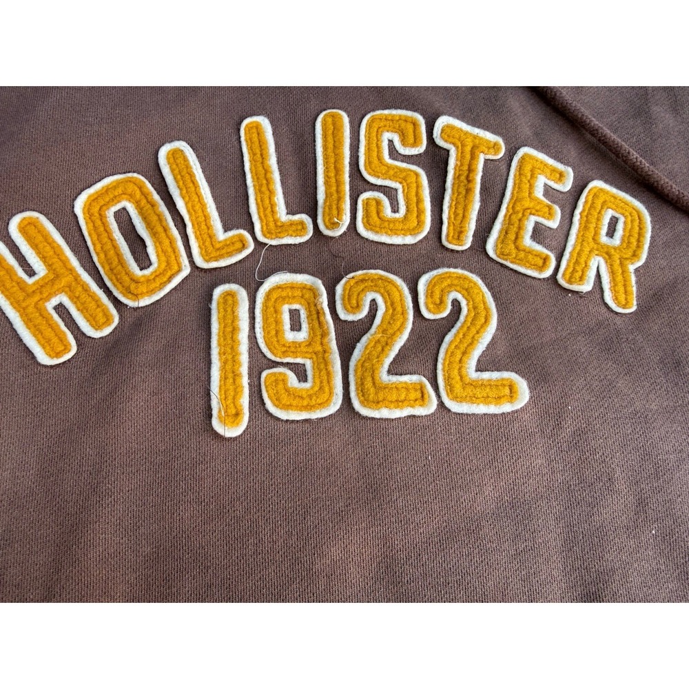 Vtg Y2K Hollister Hoodie Mens Large Brown Distressed Hoodie Embroidered - Picture 3 of 9